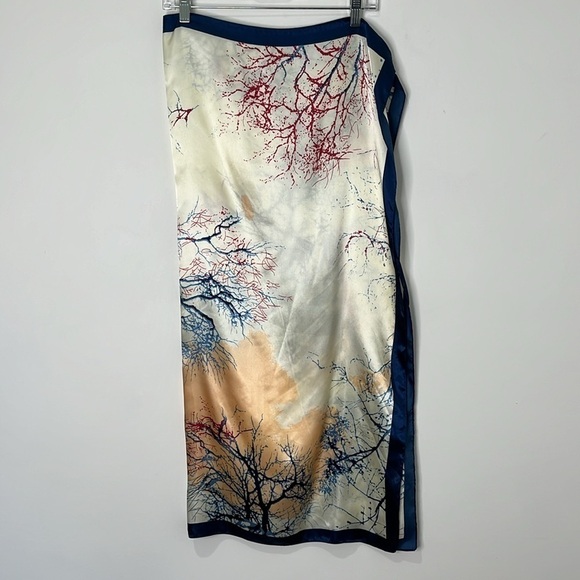 Corciova Abstract Womens Satin Scarf Trees Blue Pink Coral Cream Square - Picture 4 of 12